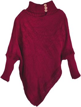 styleBREAKER Damen Feinstrick Poncho mit Zopfmuster und Ärmeln, Schalkragen 08010055