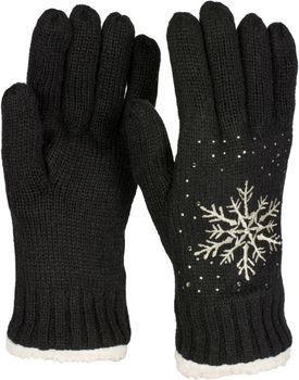 styleBREAKER Damen Handschuhe mit gestickter Schneeflocke, Strass und Fleece, warme Thermo Winter Strickhandschuhe 09010020