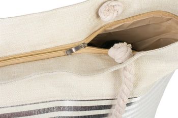 styleBREAKER Damen XXL Strandtasche mit Reißverschluss und Metallic Glitzer Streifen | große Badetasche für Familie oder Shopping | 58 x 38 x 20 cm