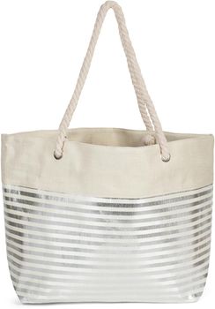 styleBREAKER Damen XXL Strandtasche mit Reißverschluss und Metallic Glitzer Streifen | große Badetasche für Familie oder Shopping | 58 x 38 x 20 cm