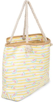 styleBREAKER XXL Strandtasche mit Melonen Print und Streifen | Damen Shopper mit Kordelhenkeln und Reißverschluss | Badetasche mit Früchte Muster | 59 x 38 x 15 cm