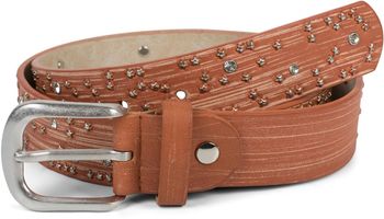 styleBREAKER Damen Gürtel mit Sternchen Nieten und Strass, Oberfläche in Pinselstrich Optik, Vintage Nietengürtel, kürzbar 03010096
