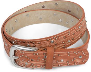 styleBREAKER Damen Gürtel mit Sternchen Nieten und Strass, Oberfläche in Pinselstrich Optik, Vintage Nietengürtel, kürzbar 03010096