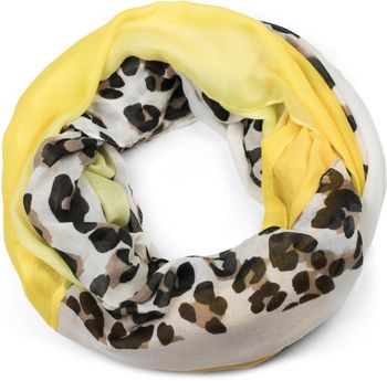 styleBREAKER Damen Loop Schal mit Leo Muster & Colour Blocking | weicher Schlauchschal aus Viskose | leichter Animal Print Rundschal für Frühling & Übergang