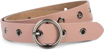 styleBREAKER Damen Leder Gürtel mit Nieten und glänzender Oberfläche, Echtleder, kürzbar 03010103