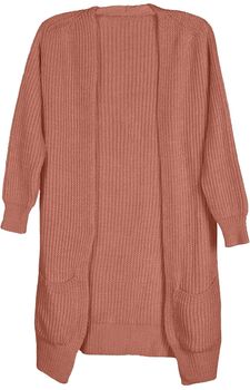 styleBREAKER Damen Grobstrick Cardigan mit aufgesetzten Taschen, Strickjacke ohne Verschluss, Strickmantel, Onesize 08010064