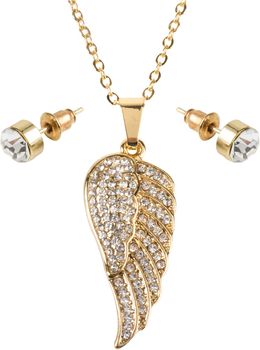 styleBREAKER Damen Schmuck Set bestehend aus Kette mit Strass Flügel Anhänger und Ohrstecker, Halskette, Ankerkette 05030063