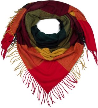 styleBREAKER Damen XXL Schal mit mehrfarbigem Karo Muster und Fransen, warmes Winter Tuch, Deckenschal 01017116