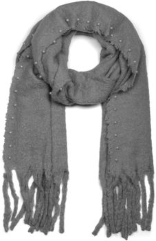 styleBREAKER Damen unifarbener Web Schal mit Perlen und langen dicken Fransen, Winter, Stola 01017123