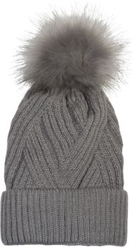 styleBREAKER Damen Strick Bommelmütze mit Rippenstrick Muster und Fleece Futter, Winter Fellbommel Mütze 04024167