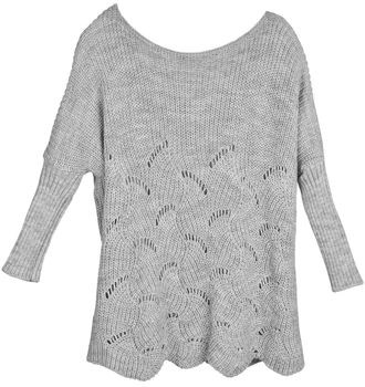 styleBREAKER Damen Oversize Strickpullover mit Ajourmuster und langen Ärmeln, U-Boot Ausschnitt, Poncho, Onesize 08010066