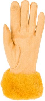 styleBREAKER Damen Unifarbene Touchscreen Stoff Handschuhe mit Kunstfell Besatz am Bund, warme Fingerhandschuhe Winter 09010028
