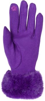 styleBREAKER Damen Unifarbene Touchscreen Stoff Handschuhe mit Kunstfell Besatz am Bund, warme Fingerhandschuhe Winter 09010028