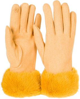 styleBREAKER Damen Unifarbene Touchscreen Stoff Handschuhe mit Kunstfell Besatz am Bund, warme Fingerhandschuhe Winter 09010028