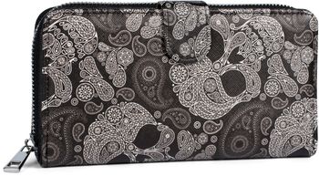 styleBREAKER Damen Geldbörse mit Totenkopf Paisley Print, Reißverschluss und Druckknopf, Portemonnaie 02040135