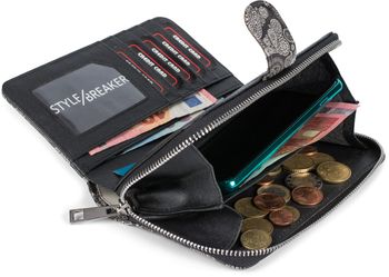 styleBREAKER Damen Geldbörse mit Totenkopf Paisley Print, Reißverschluss und Druckknopf, Portemonnaie 02040135