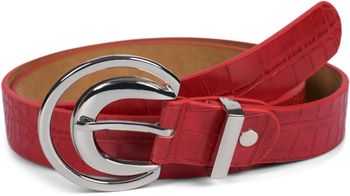 styleBREAKER Damen Gürtel Unifarben mit Oberfläche in Krokodilleder Optik und Halbmond förmiger Schließe, kürzbar 03010108