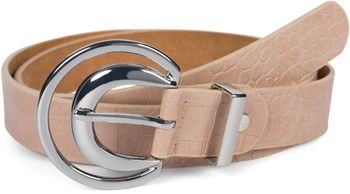 styleBREAKER Damen Gürtel Unifarben mit Oberfläche in Krokodilleder Optik und Halbmond förmiger Schließe, kürzbar 03010108