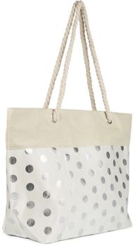 styleBREAKER Große Strandtasche mit Metallic Punkte Print | Damen Shopper mit Kordelhenkel und Reißverschluss | Badetasche im Boho Look | 56 x 38 x 17 cm