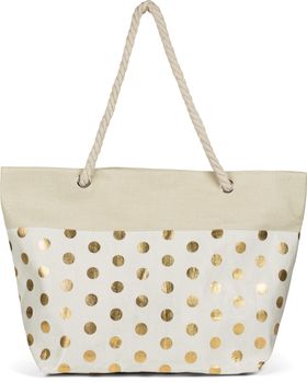 styleBREAKER Große Strandtasche mit Metallic Punkte Print | Damen Shopper mit Kordelhenkel und Reißverschluss | Badetasche im Boho Look | 56 x 38 x 17 cm