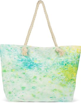styleBREAKER XXL Strandtasche mit Pouring Flecken Print in Grün Türkis | Damen Shopper mit Reißverschluss und Kordelhenkel | Große Badetasche 56 x 38 x 17 cm