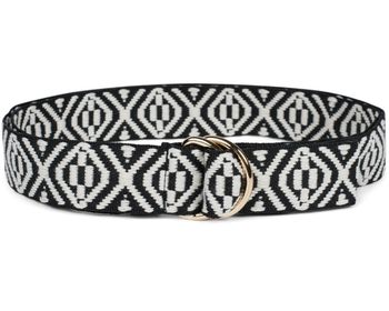 styleBREAKER Damen Stoff Gürtel mit Azteken Ornament Muster und D-Ringen, Einheitsgröße / Onesize, Taillengürtel 03010113