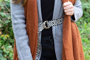 styleBREAKER Damen Stoff Gürtel mit Azteken Ornament Muster und D-Ringen, Einheitsgröße / Onesize, Taillengürtel 03010113
