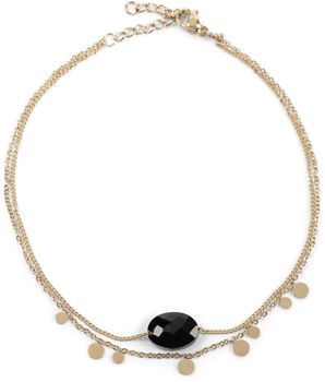 styleBREAKER Damen Layer Fußkettchen mit Plättchen Anhängern und Stein, Gliederkette, Karabiner Verschluss, Kette, Schmuck 05080012