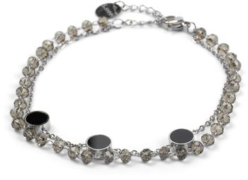 styleBREAKER Damen Edelstahl 2-reihige Layer Armkette mit Kunststoff Perlen und runden Anhängern, Ankerkette, Schmuck 05040186