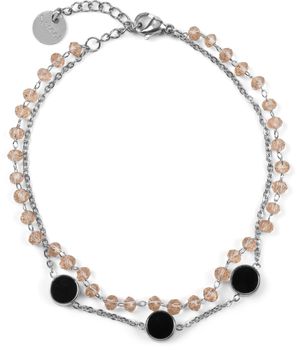 styleBREAKER Damen Edelstahl 2-reihige Layer Armkette mit Kunststoff Perlen und runden Anhängern, Ankerkette, Schmuck 05040186