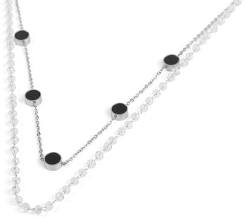 styleBREAKER Damen Edelstahl Layer Halskette 2-reihig mit Kunststoff Perlen und Anhängern, Ankerkette, Kette, Schmuck 05030067