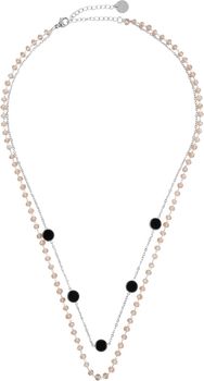 styleBREAKER Damen Edelstahl Layer Halskette 2-reihig mit Kunststoff Perlen und Anhängern, Ankerkette, Kette, Schmuck 05030067