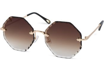 styleBREAKER Damen Runde Sonnenbrille Rahmenlos mit getönten Gläsern im Diamant Schliff, Geprägte Bügel, Vieleckige Gläser 09020118