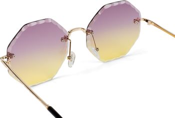 styleBREAKER Damen Runde Sonnenbrille Rahmenlos mit getönten Gläsern im Diamant Schliff, Geprägte Bügel, Vieleckige Gläser 09020118