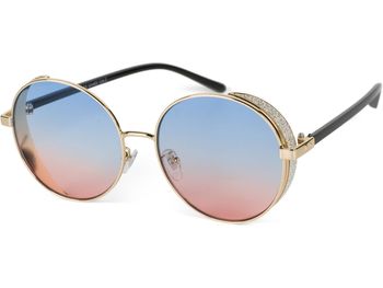 styleBREAKER Damen Runde Sonnenbrille mit getönten Polycarbonat Gläsern und Glitzer Side Shield, Metall Rahmen 09020120