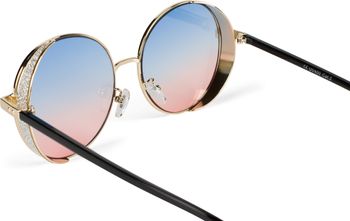 styleBREAKER Damen Runde Sonnenbrille mit getönten Polycarbonat Gläsern und Glitzer Side Shield, Metall Rahmen 09020120