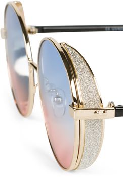 styleBREAKER Damen Runde Sonnenbrille mit getönten Polycarbonat Gläsern und Glitzer Side Shield, Metall Rahmen 09020120