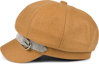 styleBREAKER Damen Bakerboy Schirmmütze mit Strass Band und Schnalle, Ballonmütze, Filz Optik, Newsboy Cap 04023073