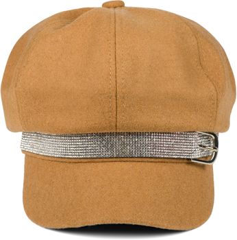 styleBREAKER Damen Bakerboy Schirmmütze mit Strass Band und Schnalle, Ballonmütze, Filz Optik, Newsboy Cap 04023073