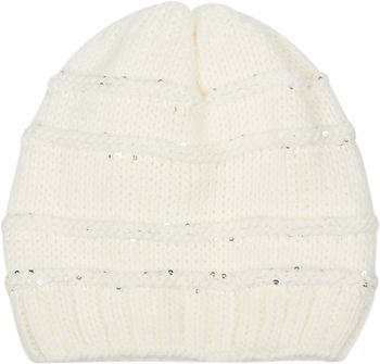 styleBREAKER Damen Strick Wintermütze mit Pailletten, Öffnung für Pferdeschwanz und Thermo-Fleece Futter, Beanie Mütze 04024177