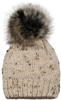 styleBREAKER Damen Strick Bommelmütze bunt gemustert mit Glitzerfaden und Fleece Futter, Winter Fellbommel Mütze 04024178