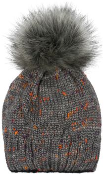 styleBREAKER Damen Strick Bommelmütze bunt gemustert mit Glitzerfaden und Fleece Futter, Winter Fellbommel Mütze 04024178