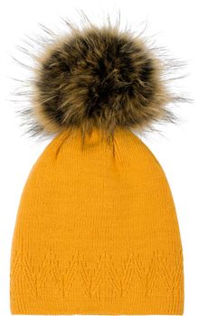 styleBREAKER Unisex warme einfarbige Strick Bommelmütze mit Zacken Muster, abnehmbarer Kunstfellbommel, Winter Mütze 04024181