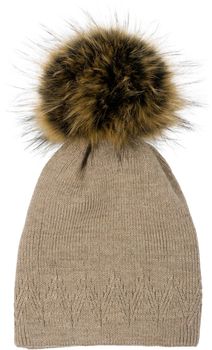 styleBREAKER Unisex warme einfarbige Strick Bommelmütze mit Zacken Muster, abnehmbarer Kunstfellbommel, Winter Mütze 04024181