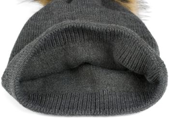 styleBREAKER Unisex warme einfarbige Strick Bommelmütze mit Zacken Muster, abnehmbarer Kunstfellbommel, Winter Mütze 04024181