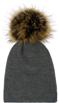 styleBREAKER Unisex warme einfarbige Strick Bommelmütze mit Zacken Muster, abnehmbarer Kunstfellbommel, Winter Mütze 04024181