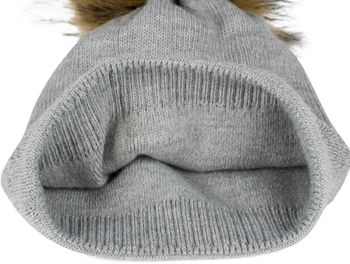 styleBREAKER Unisex warme einfarbige Strick Bommelmütze mit Zacken Muster, abnehmbarer Kunstfellbommel, Winter Mütze 04024181