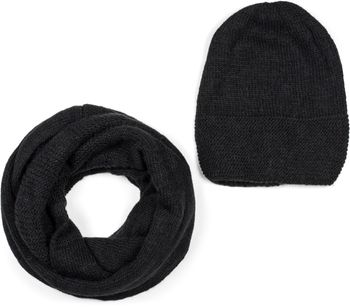 styleBREAKER Unisex Strick Loop Schal und Mütze Set, Einfarbiger Strickschal mit Beanie Strickmütze, Winter 01018214