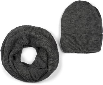 styleBREAKER Unisex Strick Loop Schal und Mütze Set, Einfarbiger Strickschal mit Beanie Strickmütze, Winter 01018214