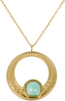 styleBREAKER Damen Edelstahl Kette mit rundem Amulett Anhänger und türkisem Naturstein, Halskette, Ankerkette 05030069